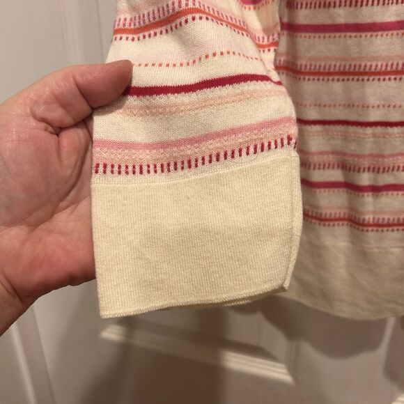 Express Cream Pink Striped Cotton Cashmere Cardigan Sweater Large Y2k - Picture 4 of 5
